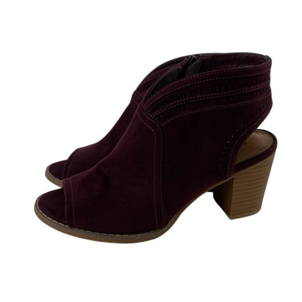 Sonoma Thelma Burgundy Faux Suede Open Toe Bootie Womens Size 7M - Picture 1 of 10